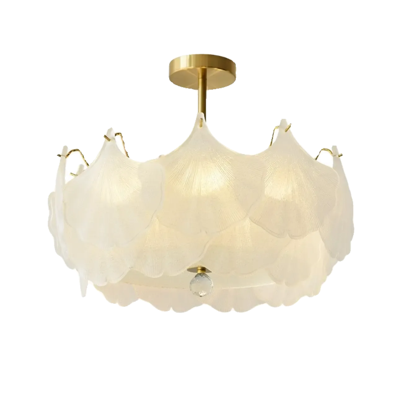 Elegant Gold Glass Leaf Semi Flush Mount Ceiling Light