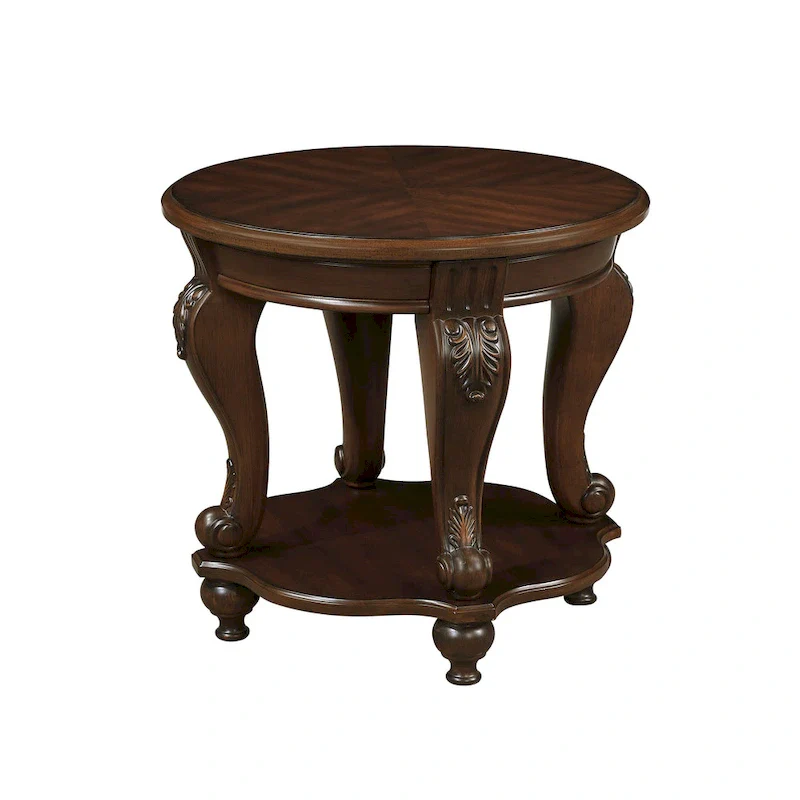 Round End Table with Lower Shelf and Cabriole Legs