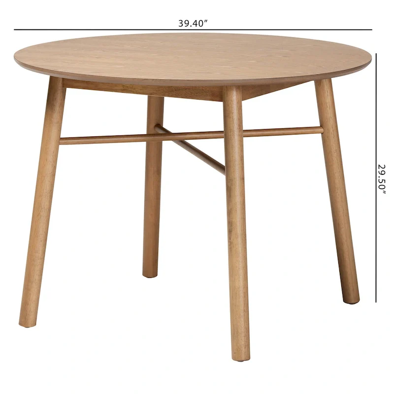 Oak Brown Round Dining Table - Mid-Century Style - Seats 4