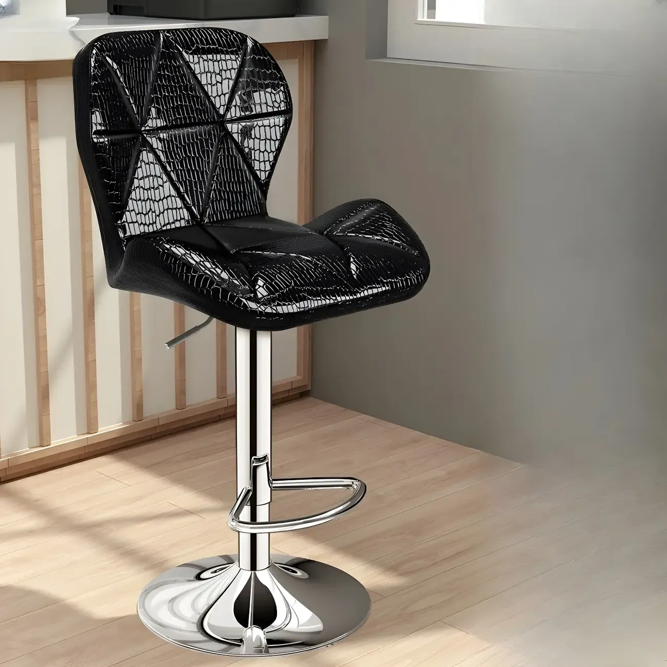 Square Adjustable Swivel Leather Bar Stools with Back