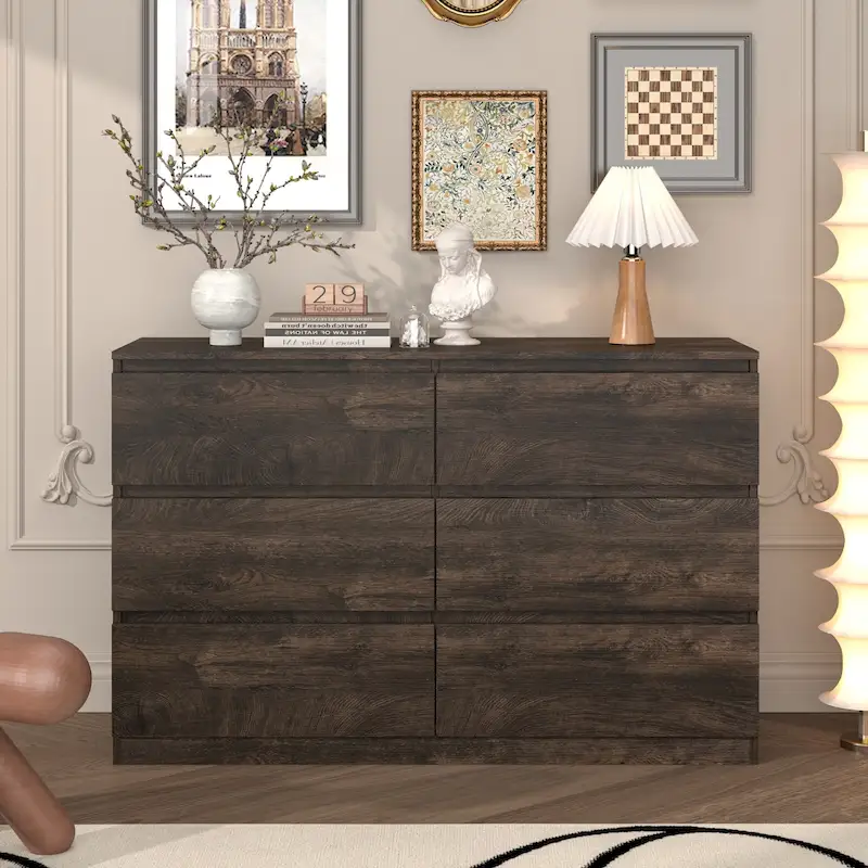 Brown / Grey / Dark Grey 6-Drawer Storage Cabinet, 1-Person Assembly