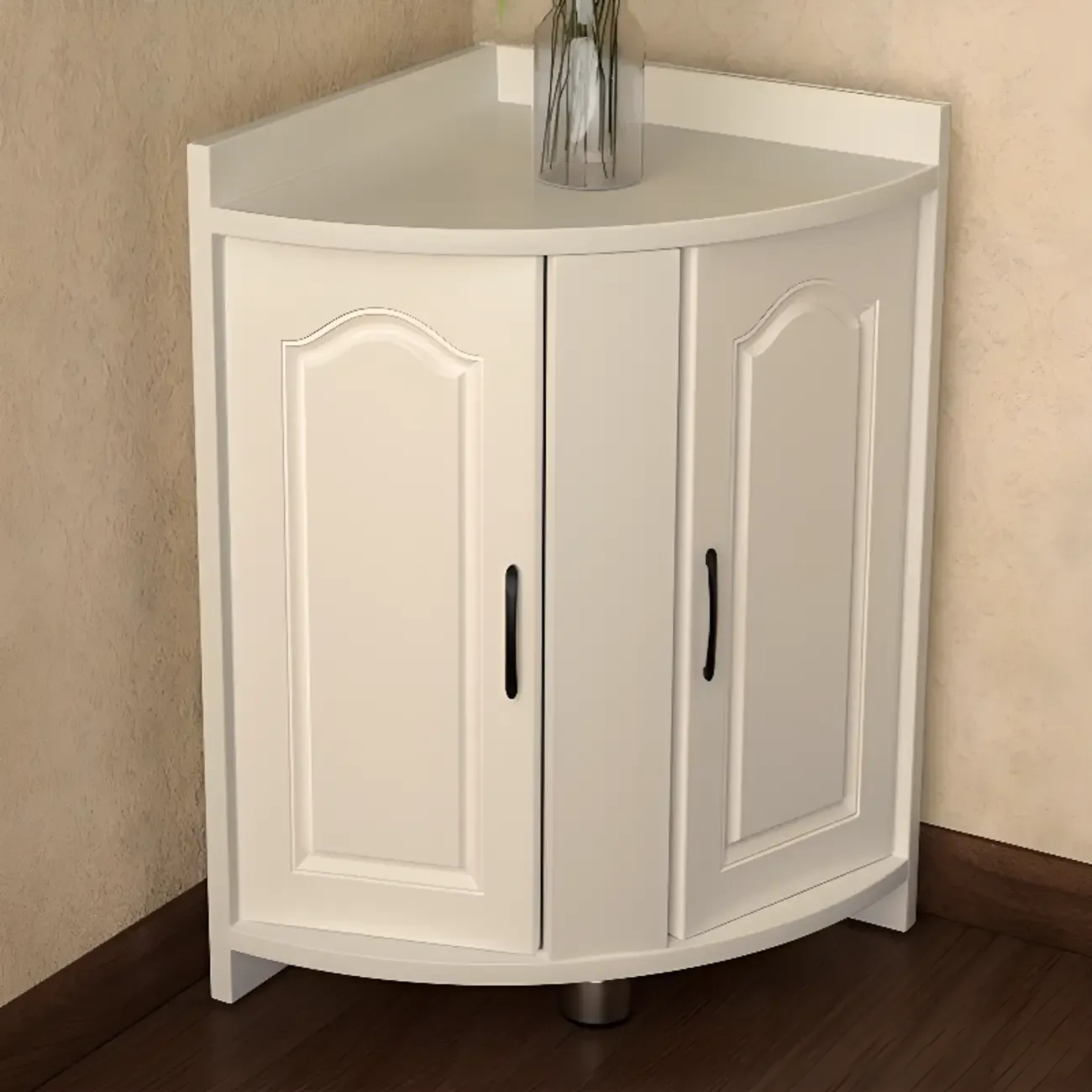 Modern Small White Wood Corner Storage Cabinet