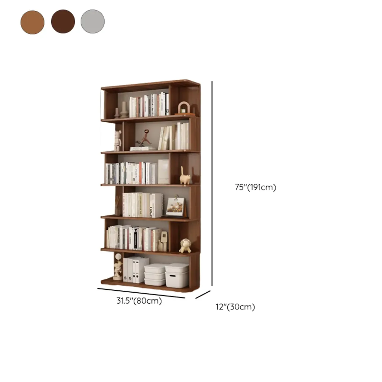 Mid-Century Vertical Walnut Wood Bookcase Open Back