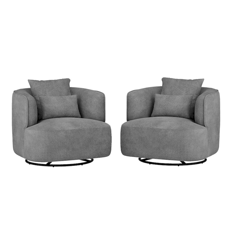 Swivel Accent Armchair Fabric Blend, Modern Barrel Living Room Sofa Chair - 32.7 W x 32.7 D x 26.8 H