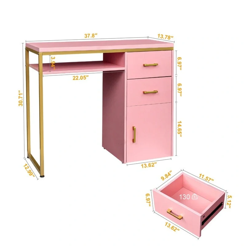 38.19  W Particle Board Computer Desk Manicure Table with 2 Drawers and 1 Cabinet