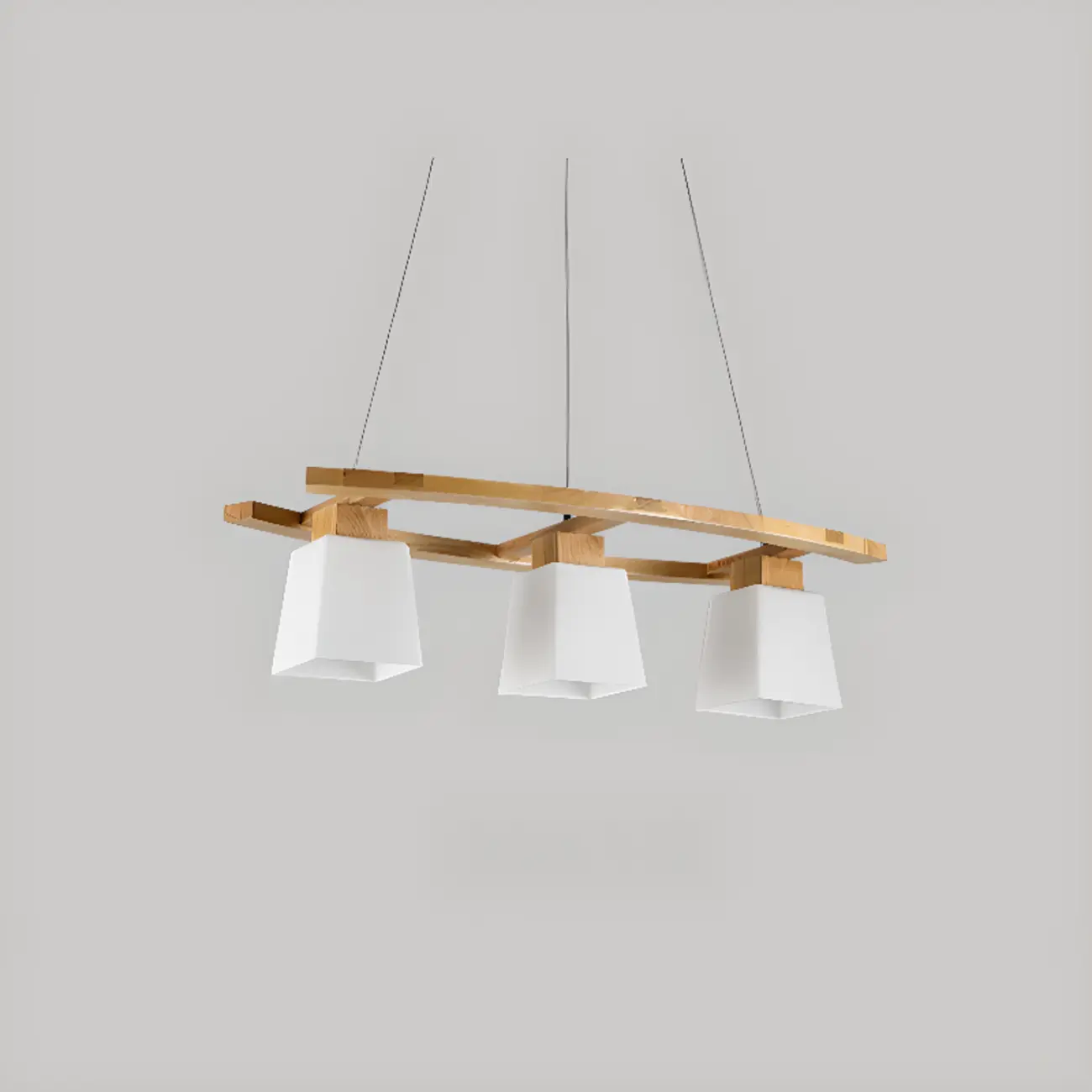 Modern 3-Light Wooden Glass Pendant Light Island Hanging