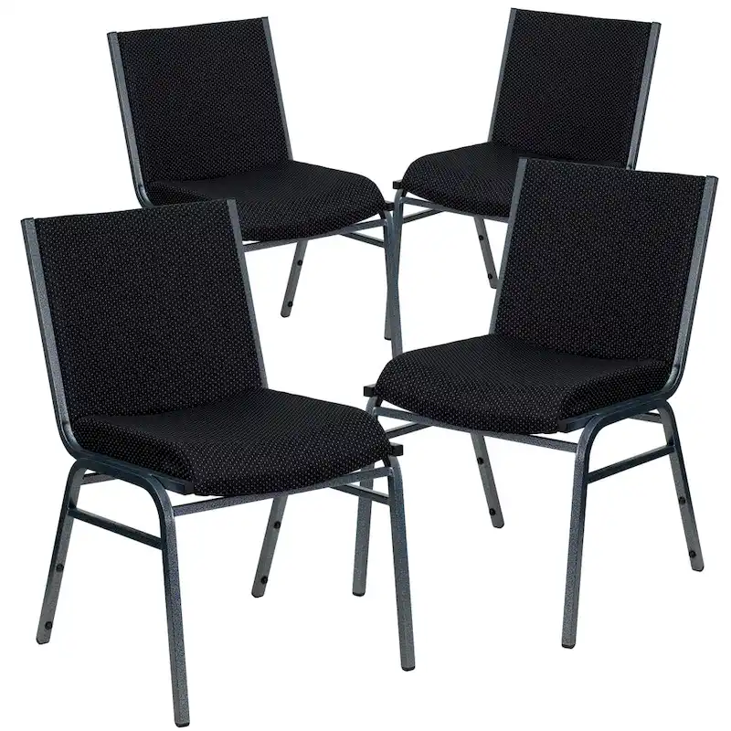 Heavy Duty Stackable Chairs Set of 4 - Gray Vinyl Padded Seat - 550 lb Capacity - 21D x 19.75W x 31.25H - Commercial Grade