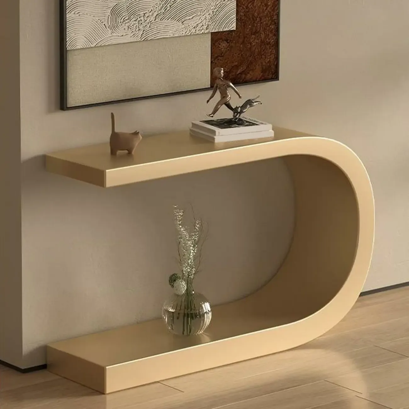 U-Shaped Metal White Narrow Console Table