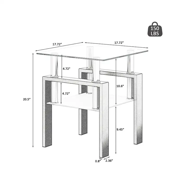Square Tempered Glass Coffee Table with Metal Legs
