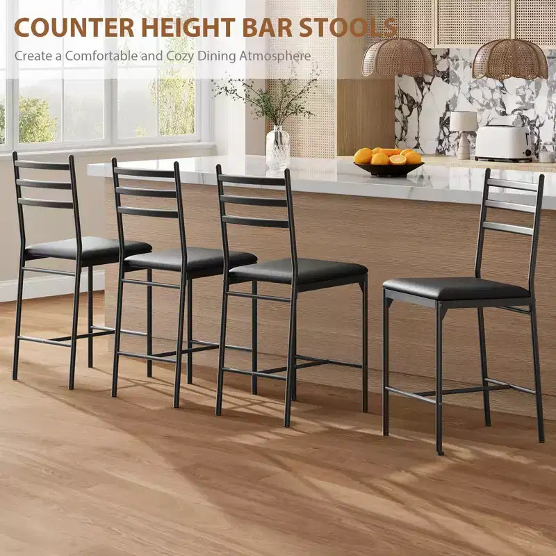 2 Pack Counter Height Bar Stools, Upholstered Faux Leather Bar Chairs with Thick Cushion, Back Support and Footrest for Kitchen Island