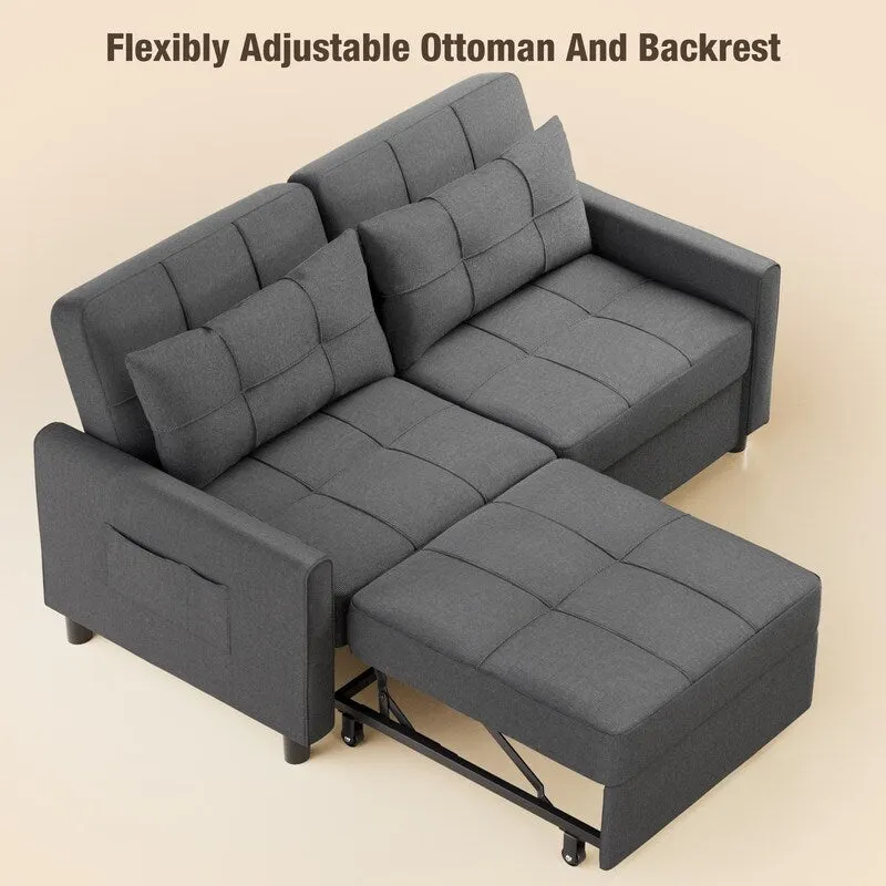 3-in-1 Convertible Sleeper Sofa Loveseat with Pullout Bed and Adjustable Backrest