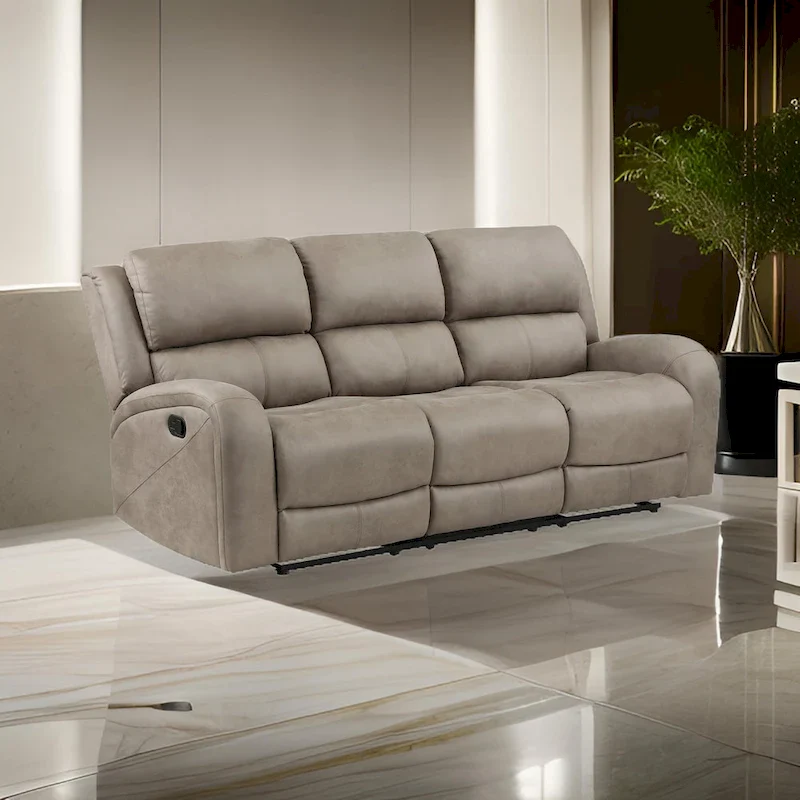 Patsy 85 Inch Manual Double Recliner Sofa, Brown Tufted Back Microfiber