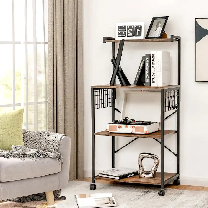 Costway 4-Tier Rolling Bakers Rack Industrial Utility Microwave Oven