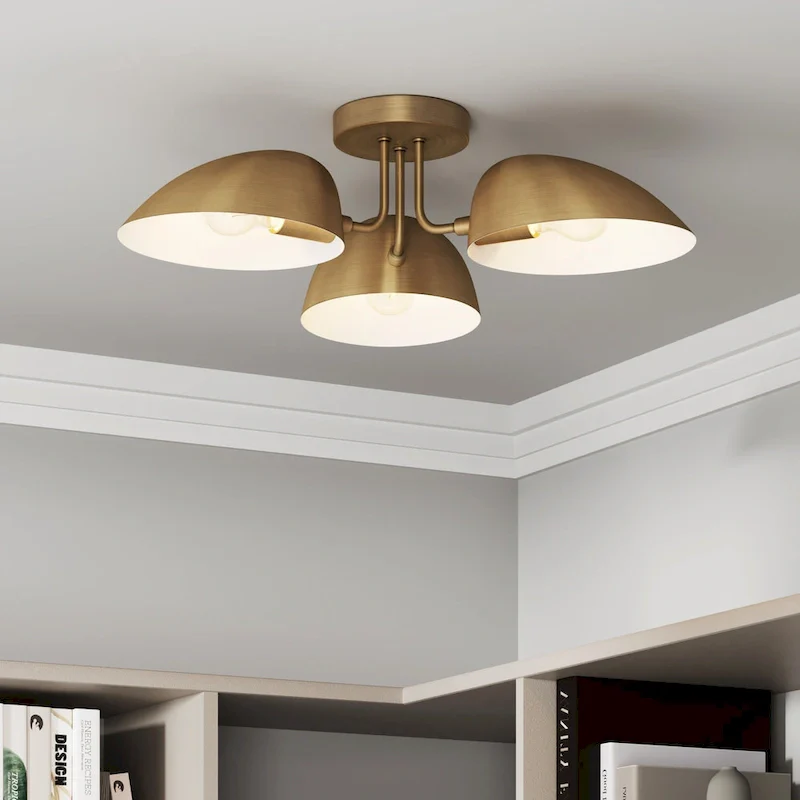 Nathan James Argo Semi Flush Ceiling Mount 3-Light Fixture with Retro Rounded Shade