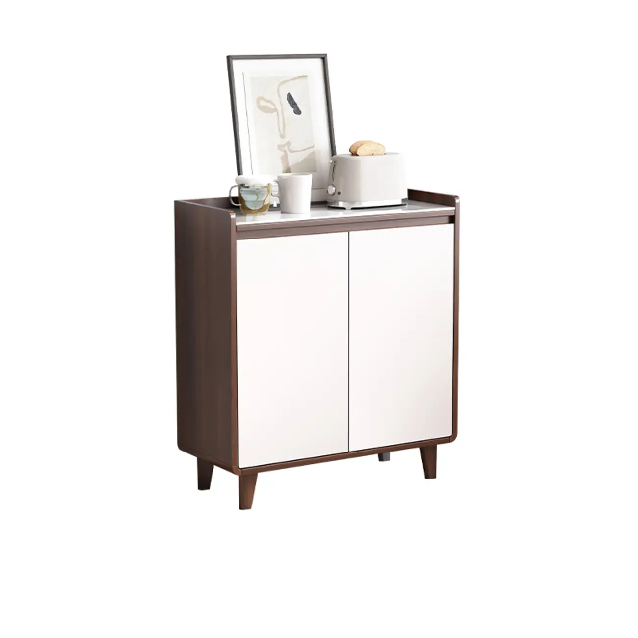 Modern Wood Buffet Stone Top Sideboard Storage