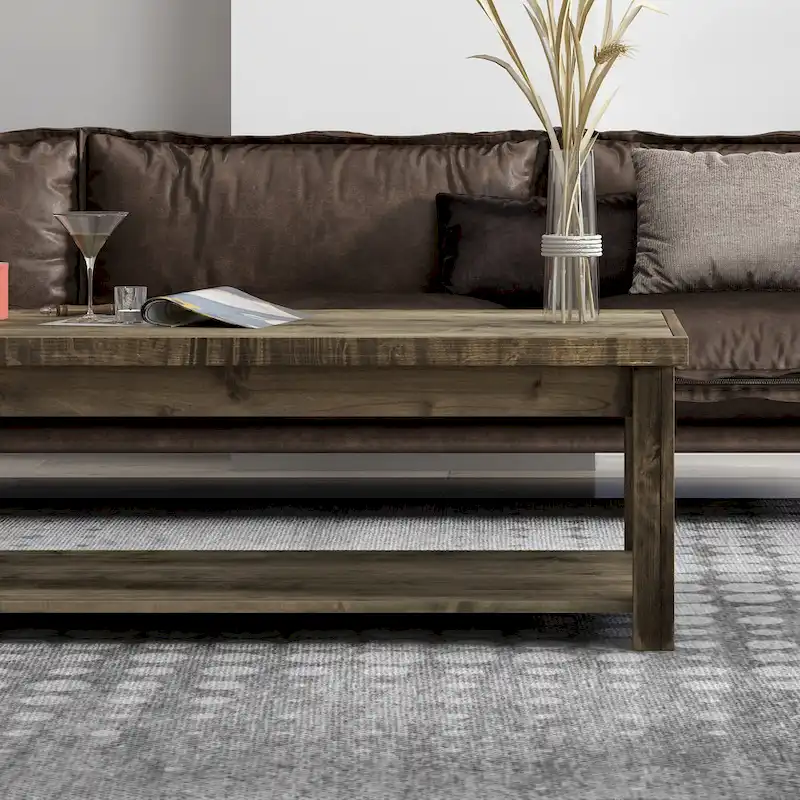 Bridgevine Home Joshua Creek 48 inch Coffee Table, No Assembly Required, Barnwood Finish