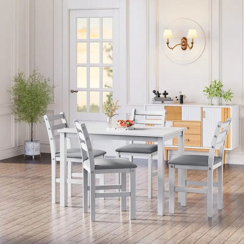 5 PCS Pub Sets Stylish Dining Table Set with 4 Upholstered Chairs