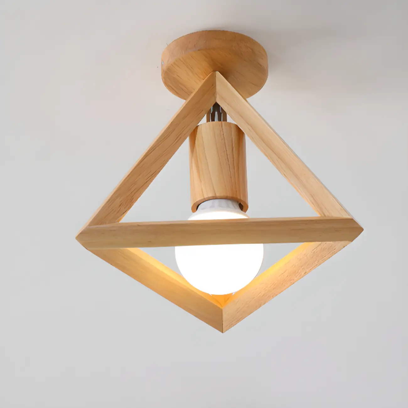 Natural Rubber Wood Cube Shade Semi Flush Ceiling Light