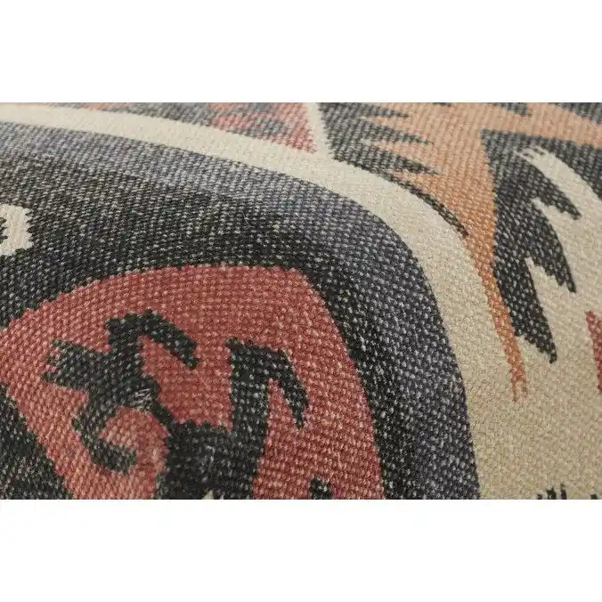 HomeRoots 47 Beige Brown and Rust and Black Jute and Wool Blend Upholstered Southwest Distressed Bench - 47 x 18 x 16