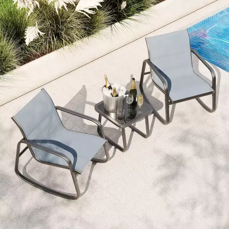 GustoWave 3-Piece Patio Bistro Set With Rocking Chairs, Textilene Mesh And Metal Frame