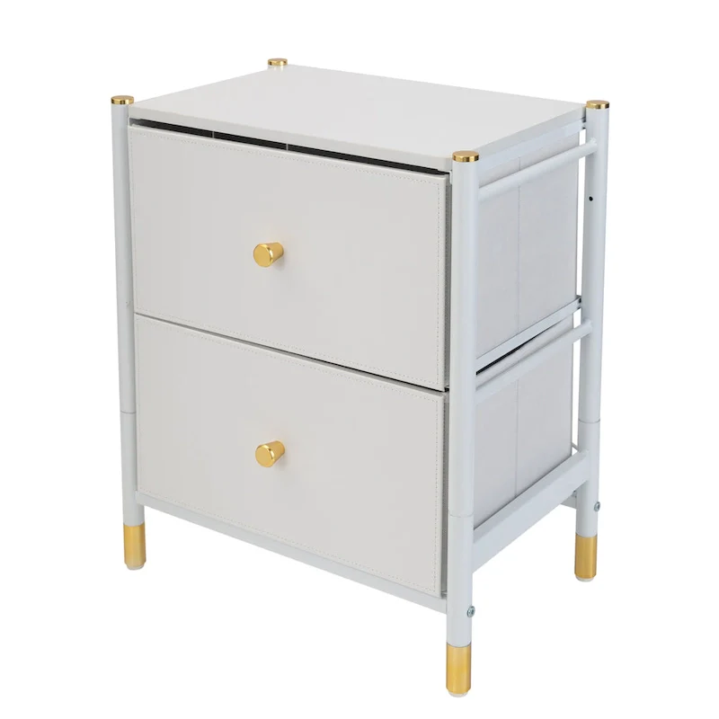 White / Black 2-Drawer Nightstand, Steel Frame, Single