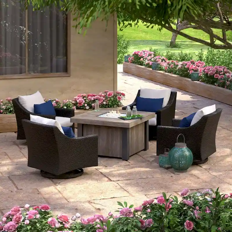Deco 5 Piece Sunbrella Outdoor Patio Motion Fire Chat Set
