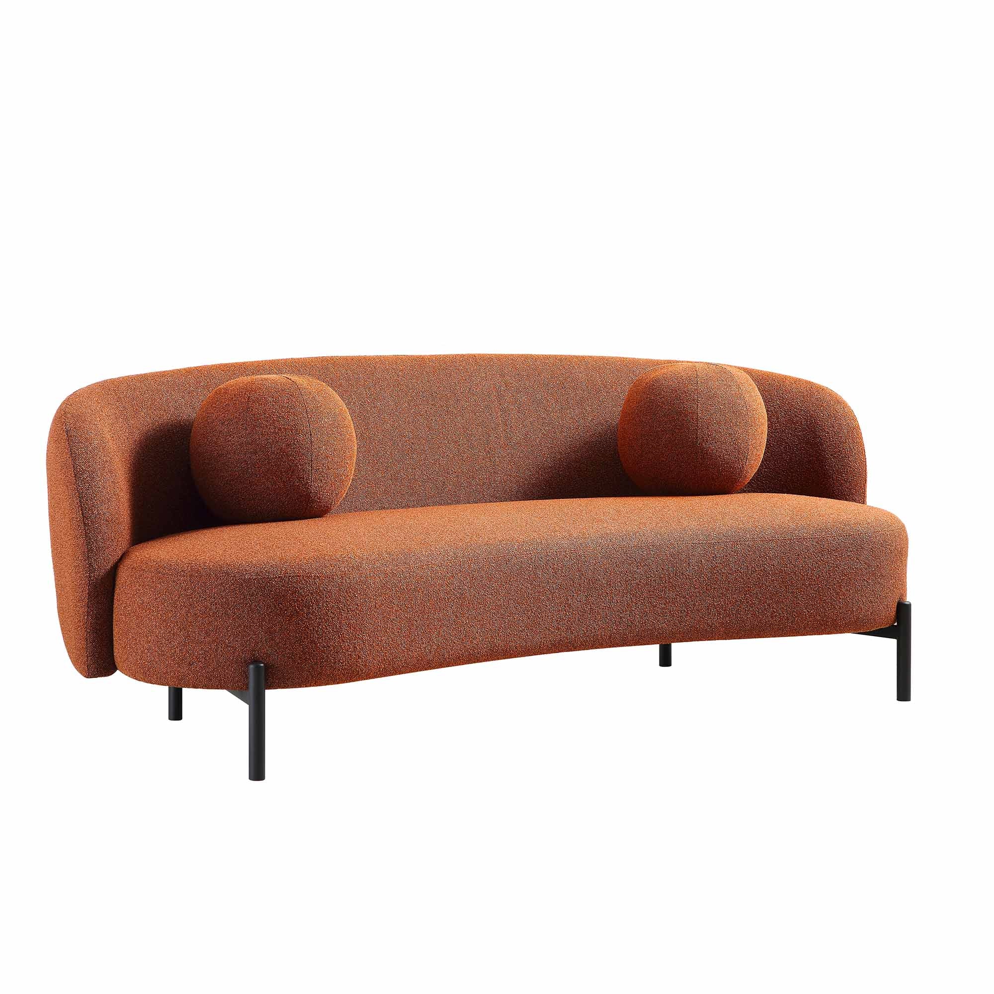 3-Seater Curved Sofa with Ball Cushions, Brick Boucle
