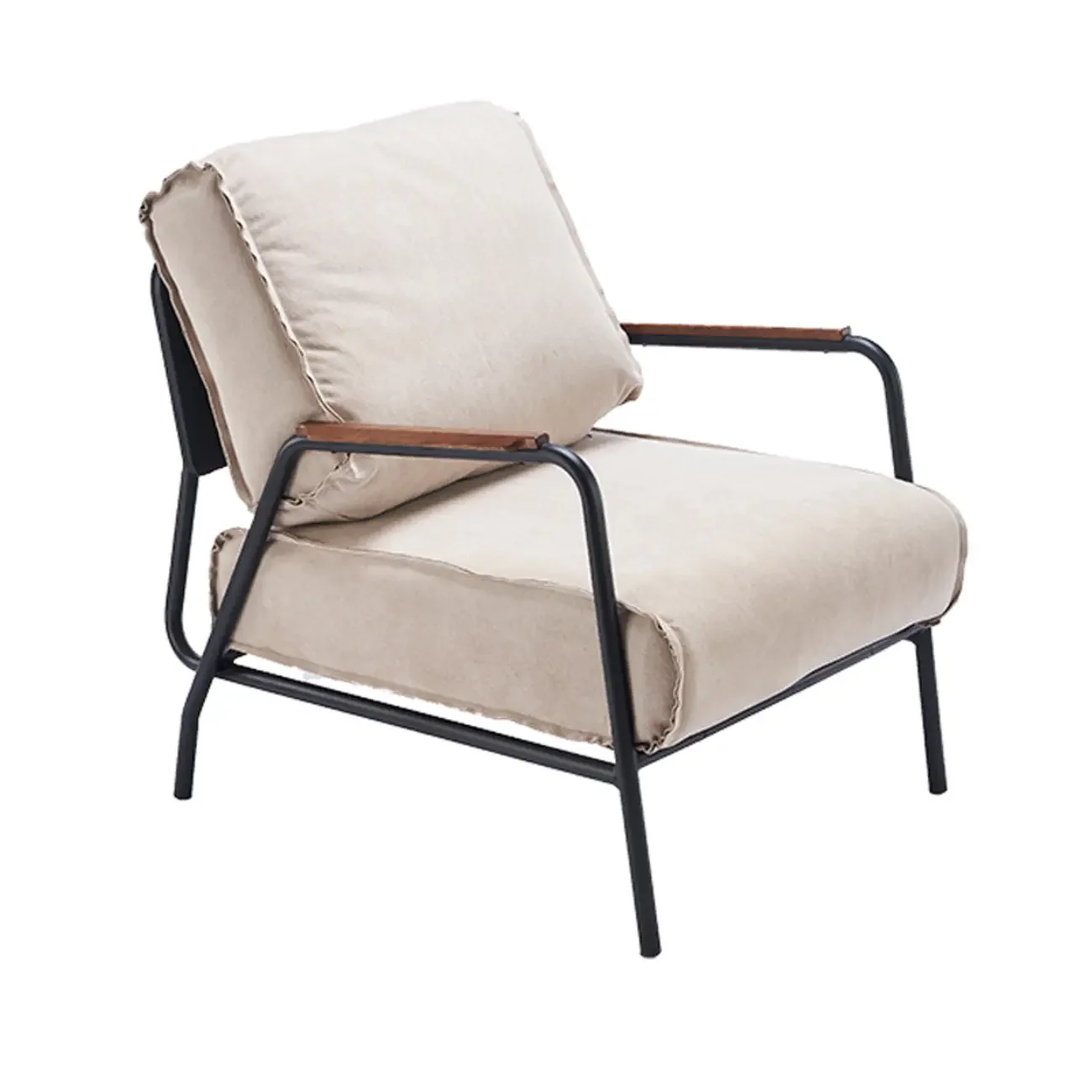 Modern Leather Accent Chair with Pillow and Metal Arms