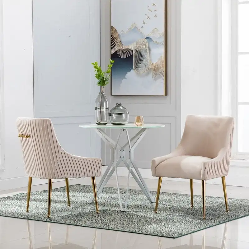 Mid Century Velvet Accent Dining Chair Set of 2 with Rear Handle