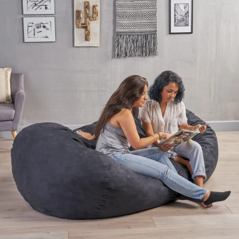 Traditional 8 Foot Cylindrical Suede Bean Bag, Black