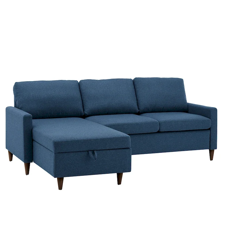 L-Shaped Sectional Sofa with Reversible Hidden Storage Chaise & Walnut Legs