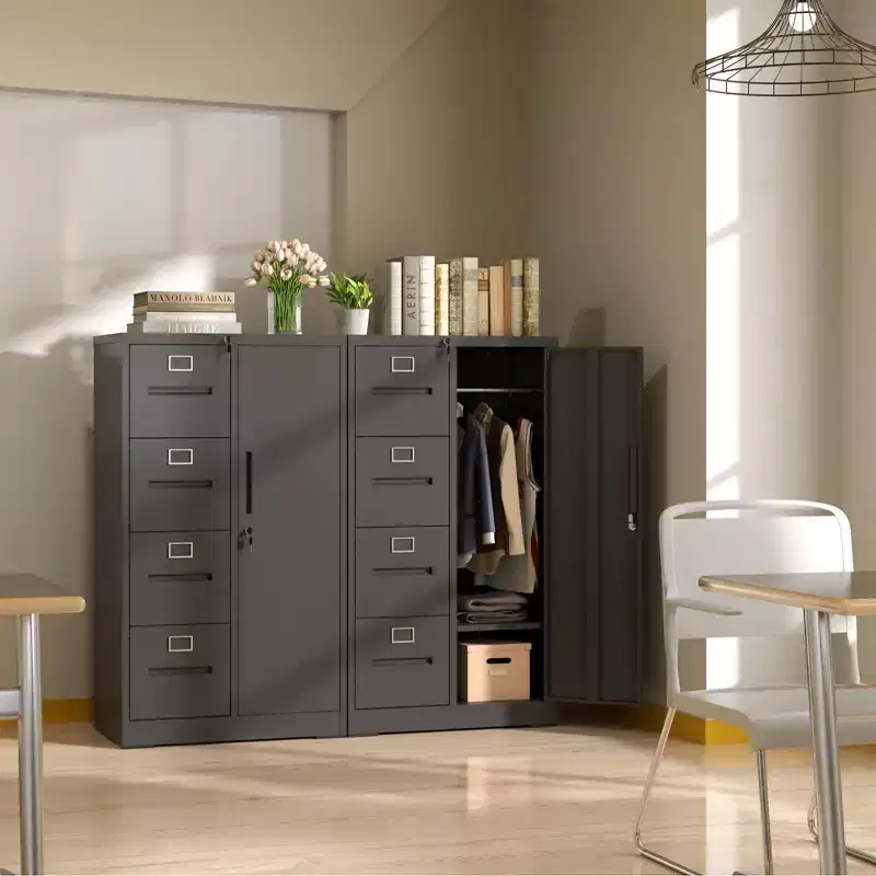 VIYET 52H 4-Drawer & 1-Door Metal Vertical Storage Cabinet with Lock, Black Steel Filing Cabinet for Home Office/School/Living Room