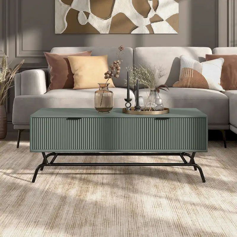 Modern 42-inch Double Drawer Metal Leg Coffee Table