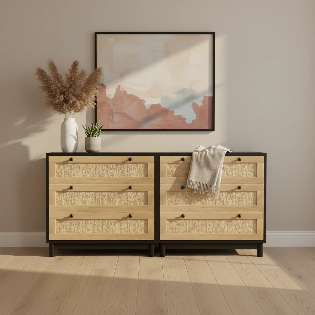 Woven 3-Drawer Storage Cabinet Set(set of 2)