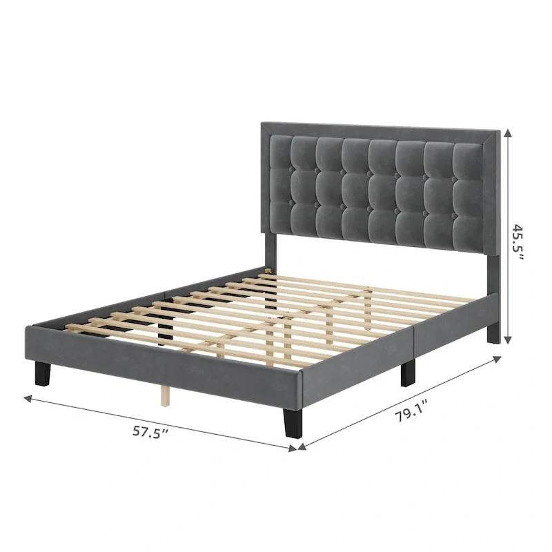 Bed Frame with Upholstered Button Tufted Headboard
