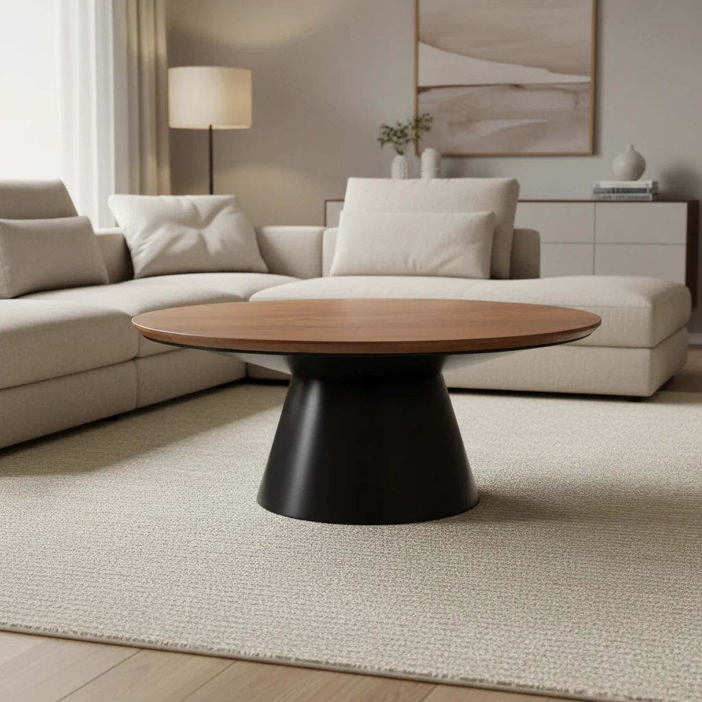 Medium Brown & Black Round Coffee Table for 1–2
