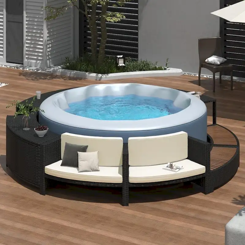 Modern Patio Rattan Sofa Set with Storage Spaces with Spa Surround Spa Frame for Backyard