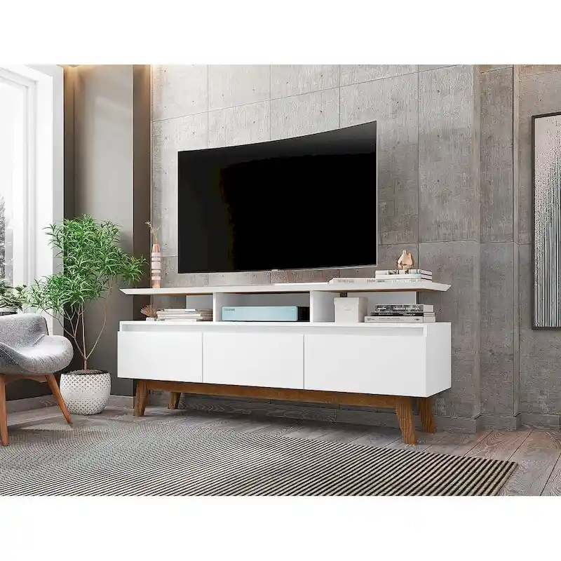 Yonkers Mid Century Modern Wood . Media Console Cabinet