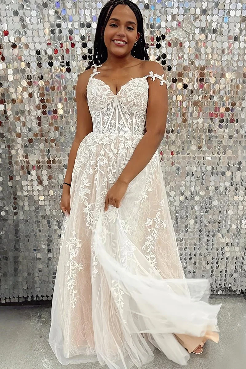 A-line Sweetheart Lace Tulle Prom Dress with Slit