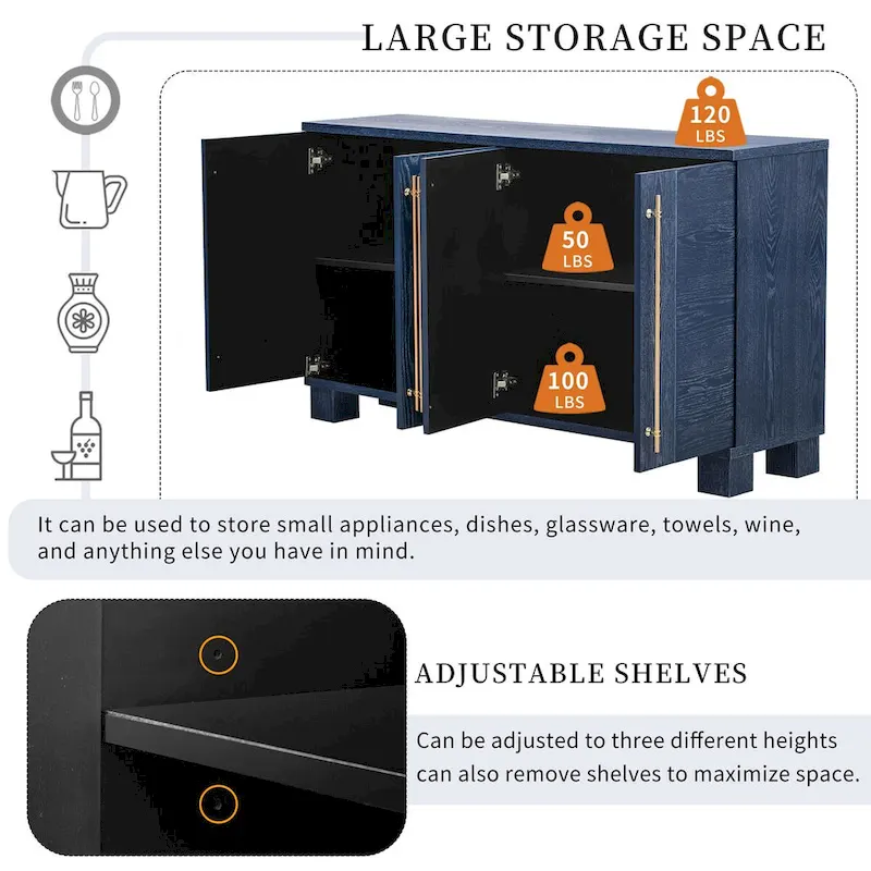 Wood Traditional Style Sideboard with Adjustable Shelves