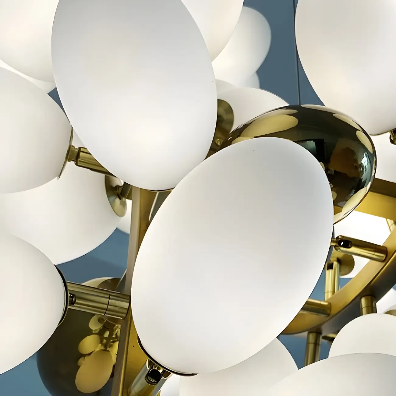 1 Tier Gold Branch White Glass Oval Cluster Pendant Light