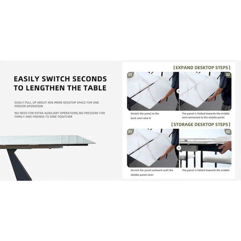 Extendable Sintered Stone Dining Table - 78-110 Inch