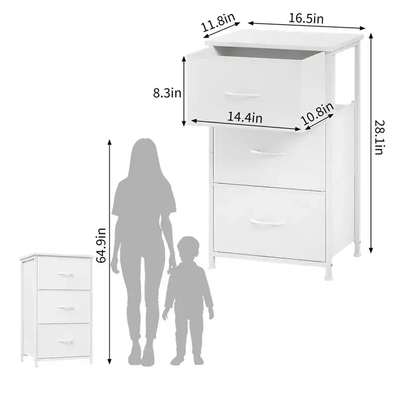 Acekool Small Space Dresser, Compact 3 Drawer Fabric Chest with Wood Grain Top Storage Organizer for Bedroom Closet Entryway,White