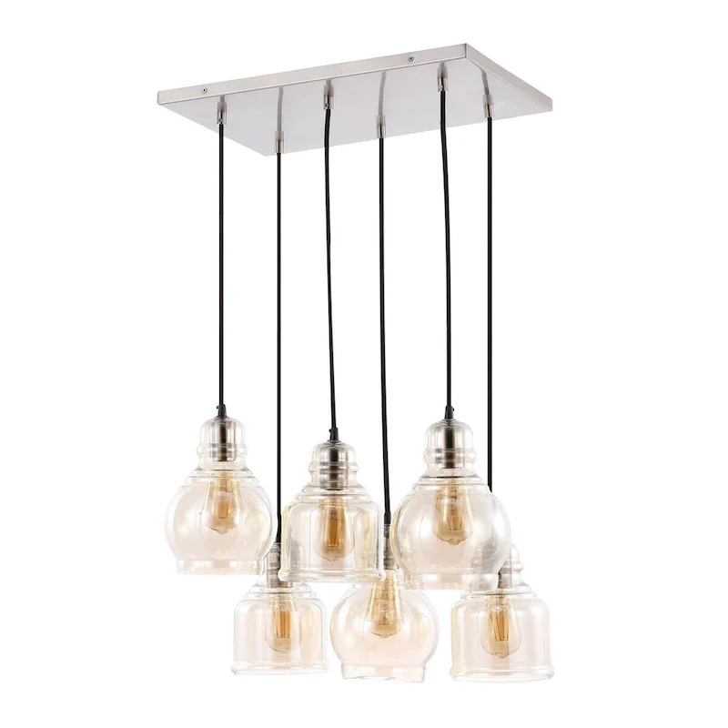 Cooper 18.88  6-Light Bohemian Farmhouse Iron/Glass Cluster LED Pendant, Nickel/Champagne by JONATHAN Y