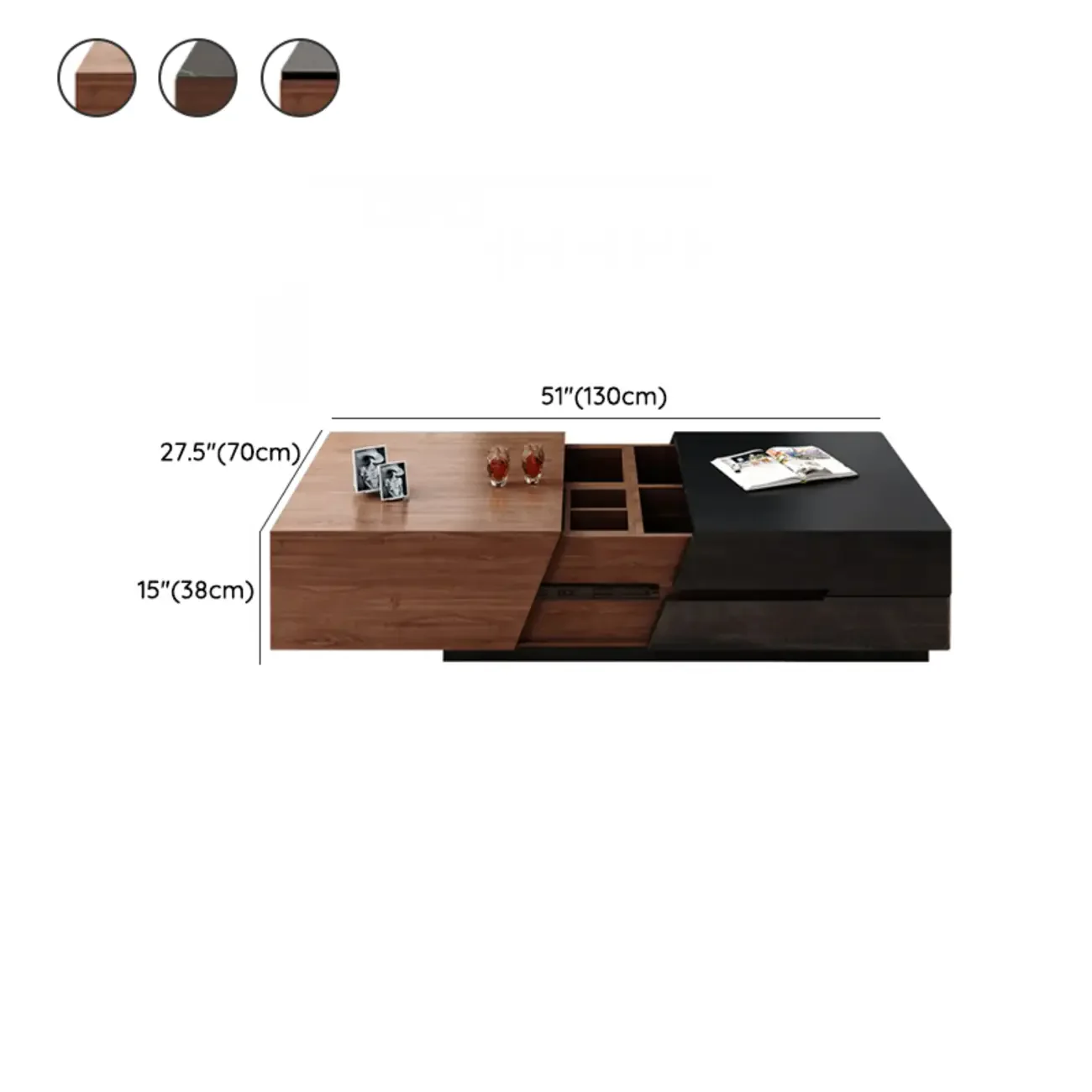 Modern Wood Lift-Top Coffee Table Cabinet, Rectangular Design