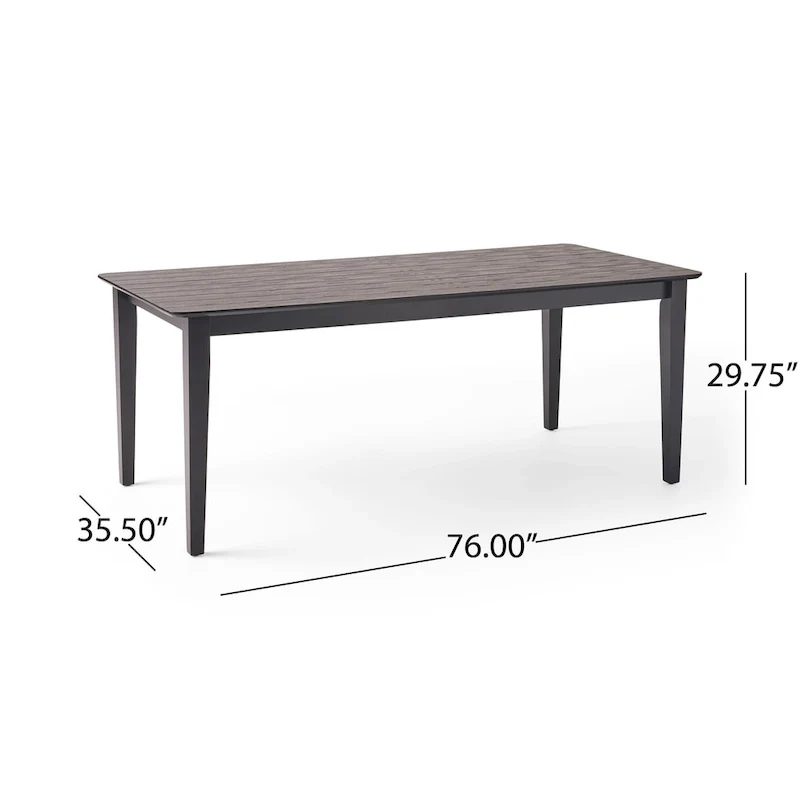 Walnut/Gray/Black Farmhouse Rubberwood Rectangular Dining Table, 8-Person