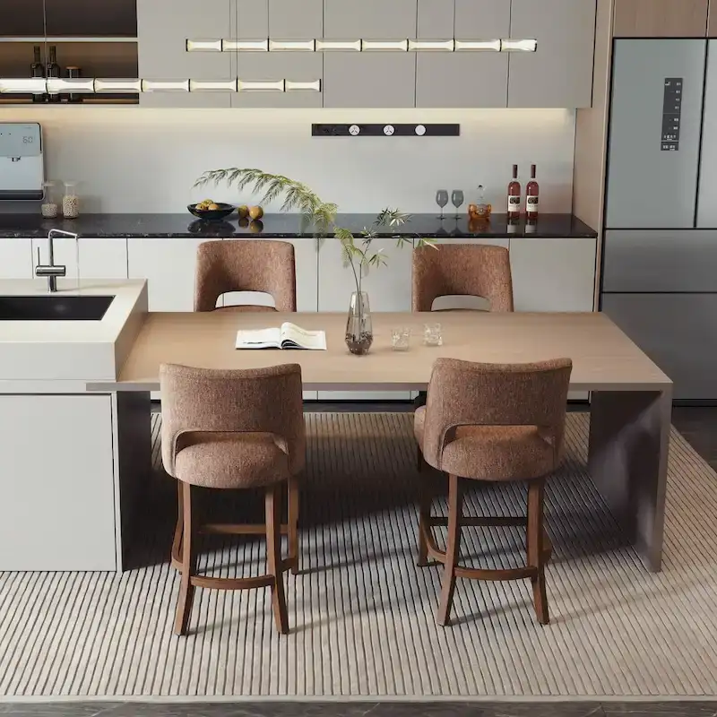 Set of 2 Wooden Bar Stools with Footrest