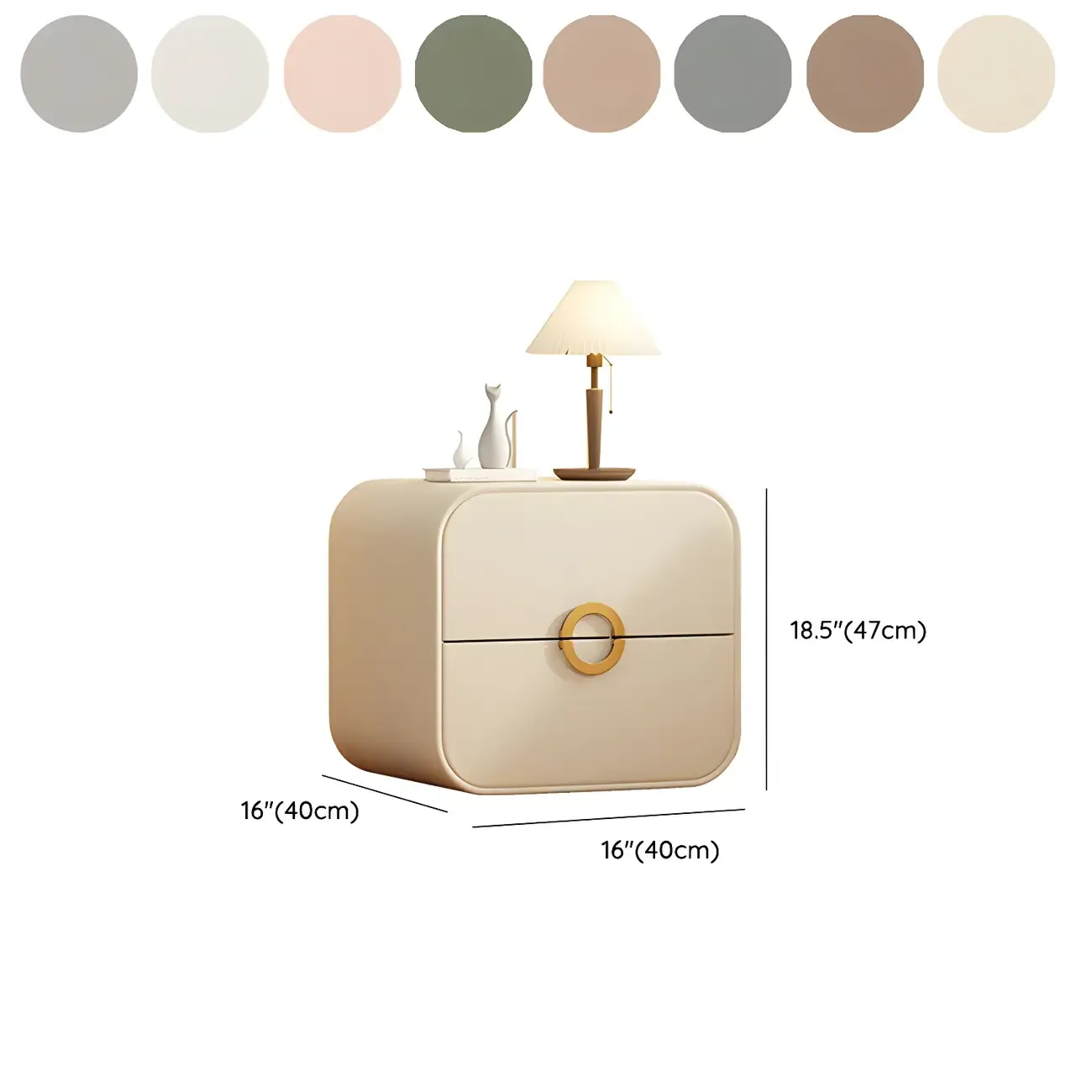 Modern Faux Leather Gold Ring Handle Nightstand with 2 Drawers