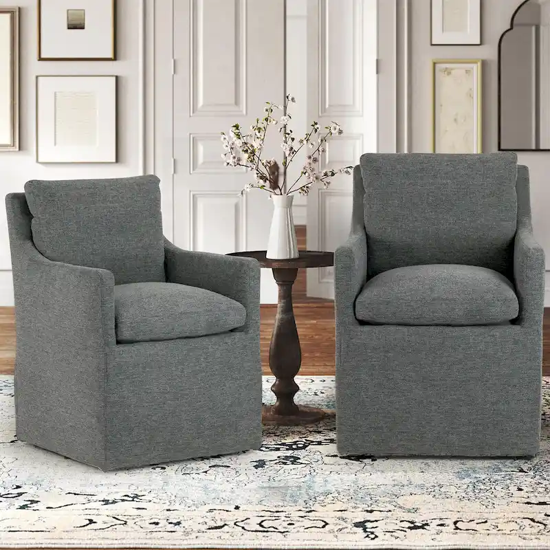 Gray Fabric Accent Chair with Down Feather Cushion
