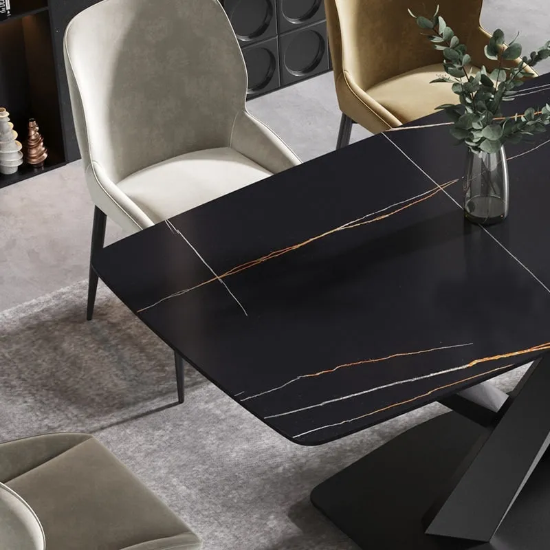 63 Modern Dining TableSintered Stone Tabletop with Black Base